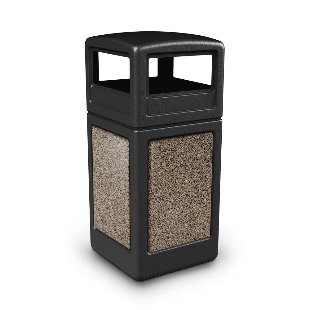 Commercial Zone® StoneTec® 42 Gallon Waste Container Dome Lid Black with Riverstone Panel